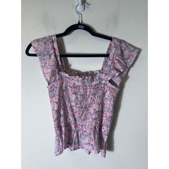 Girls MINE Purple Pink Flutter Sleeve Crochet Top Sz S - Picture 1 of 3